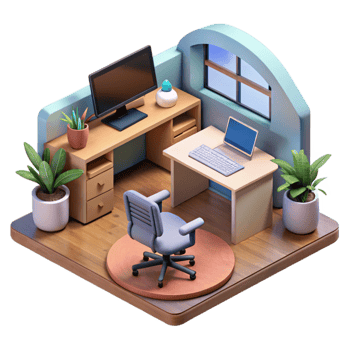 extraordinary rustic Isometric Vr Office Space with Desk and Chair Cutout png