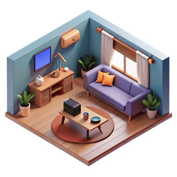 beautiful artistic Isometric Vr Room with Furniture Details Cutout authentic png