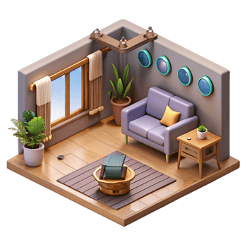 dramatic artistic Isometric Vr Room with Furniture Details Cutout authentic png