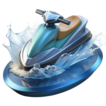 impressive contemporary Jet Ski Turning Sharp Angle Splashing Water Transparent Background high resolution png