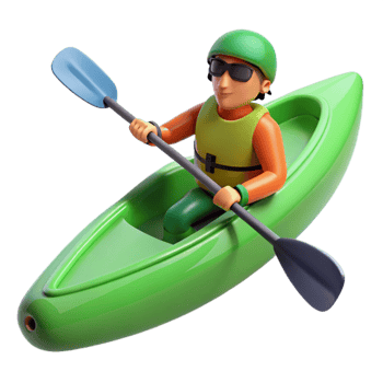 serene creative Kayaker Paddling Green Kayak Isolated genuine png