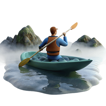 wonderful classic Kayaker Paddling Through Foggy Lake Transparent Background high quality png