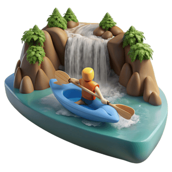 extraordinary contemporary Kayaker Paddling Towards Waterfall Transparent Background premium png