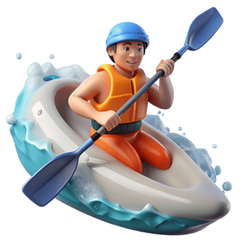 impressive vintage Kayaker Paddling Whitewater Rapids Cutout Element premium png