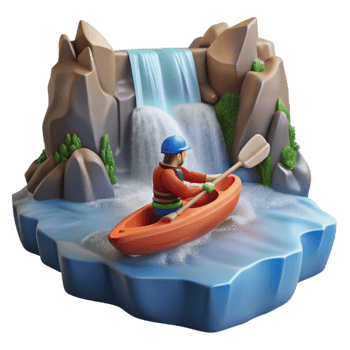 wonderful contemporary Kayaker Paddling Towards Waterfall Transparent Background premium png