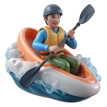 impressive minimalist Kayaker Paddling Whitewater Rapids Cutout Element authentic png