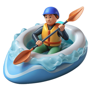 serene minimalist Kayaker Paddling Whitewater Rapids Cutout Element professional png