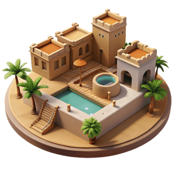 vibrant modern A Desert Oasis Town Built Around a Central exclusive png