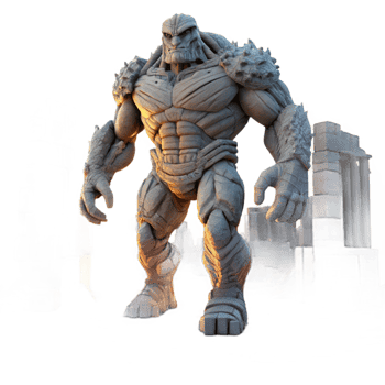 elegant creative A Colossal Golem Striding Through a Ruine detailed png