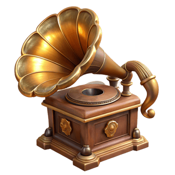 serene vintage A Steampunk Gramophone with Intricate Carv high quality png