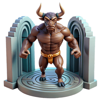 vibrant artistic Minotaur Guarding Labyrinth Entrance high resolution png