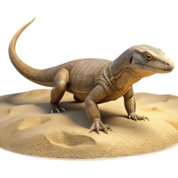 dramatic minimalist Komodo Dragon Walking Across Sand Isolated professional png
