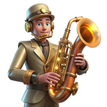 beautiful contemporary A Steampunk Musician Playing a Brass Inst detailed png