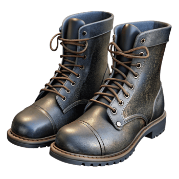 vibrant minimalist Lace Up Boots Black Leather Isolated high quality png