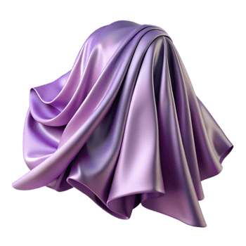 dramatic modern Lavender Satin Fabric Draped Side View Transparent Background detailed png