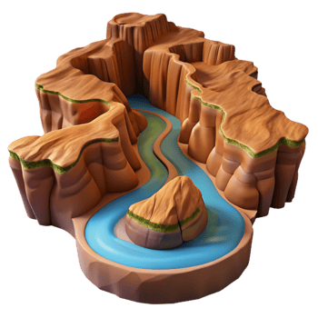 serene minimalist A Winding River Through a Canyon Aerial high resolution png