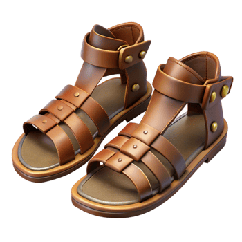 serene vintage Leather Sandals Gladiator Style Brown Isolated Element original png