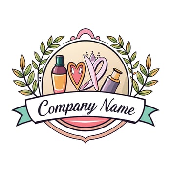 Beauty and wellness logo with cosmetic products vector