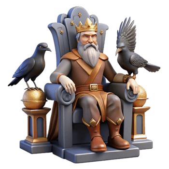beautiful vintage Odin Seated on His Throne Ravens Perched detailed png