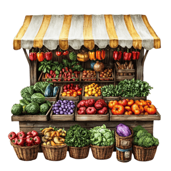 Wooden Fruit and Vegetable Stand with Canopy png