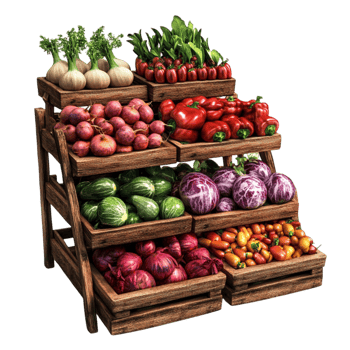 Fresh Market Stall with Assorted Fruits and Vegetables png