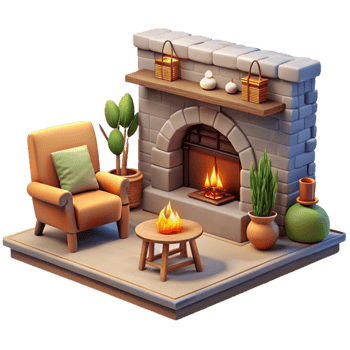 stunning contemporary Living Room with Fireplace Transparent Background high quality png