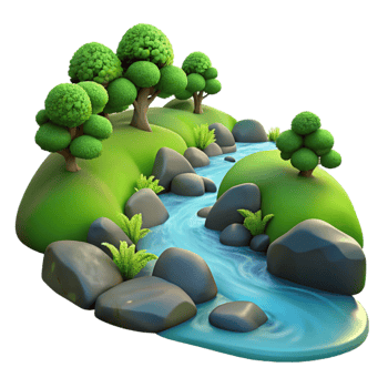beautiful creative A Babbling Brook Flowing Through a Mossy F detailed png