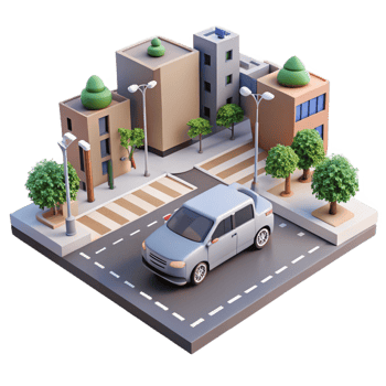 vibrant modern A Self Driving Car Navigating a Busy Int high quality png