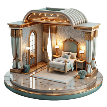 elegant creative Luxury Hotel Room Interior Front View Transparent high quality png