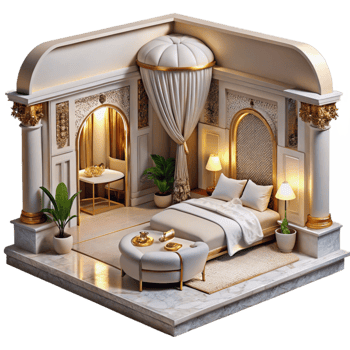 impressive modern Luxury Hotel Room Interior Front View Transparent authentic png