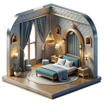 dramatic contemporary Luxury Hotel Room Interior Front View Transparent detailed png