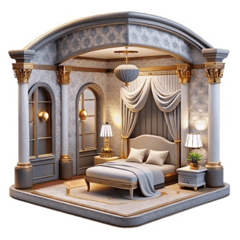 dramatic rustic Luxury Hotel Room Interior Front View Transparent high resolution png