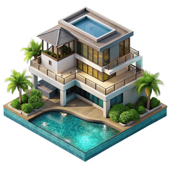 impressive minimalist Luxury Villa with Ocean View Aerial View premium png