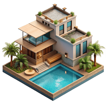 beautiful abstract Luxury Villa with Pool Aerial View Transparent Background authentic png