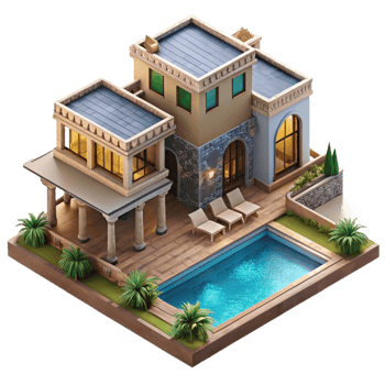 dramatic minimalist Luxury Villa with Pool Aerial View Transparent Background professional png