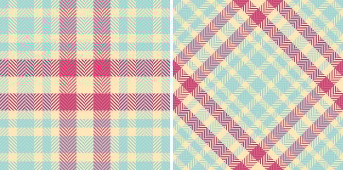 Two pastel plaid patterns in herringbone weave. Perfect for textile design, wrapping paper, scrapbooking, or website backgrounds. A charming and versatile image with a soft, vintage aesthetic. vector