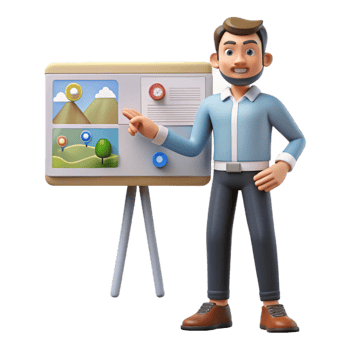 dramatic artistic Man Presenting Online with Slideshow Cutout png