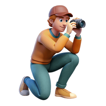 extraordinary artistic Man Taking Photo Kneeling Down Transparent Background premium png