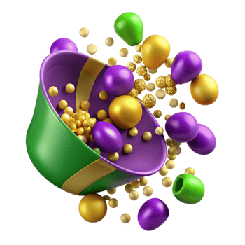 dramatic abstract Mardi Gras Confetti with Purple Green and Gold Colors Transparent Background high resolution png