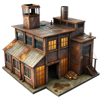 serene rustic An Abandoned Industrial Factory Dimly Li high quality png