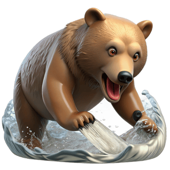 wonderful artistic A Grizzly Bear Catching a Salmon in a Rush premium png