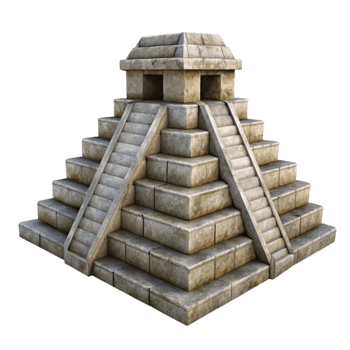 magnificent classic Mayan Pyramid Stone Texture Front View Transparent Background high quality png