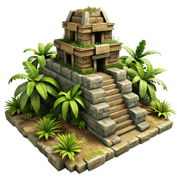 elegant classic Mayan Temple Ruins Overgrown Vegetation png