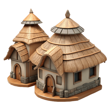 beautiful abstract Medieval Village Houses Thatched Roofs Transparent Background professional png