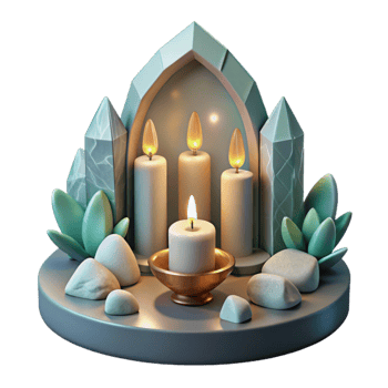 impressive artistic Meditation Altar Candles and Crystals Transparent Background high quality png