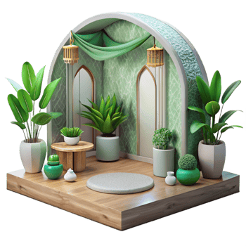 extraordinary artistic Meditation Room Decorated with Plants Transparent Background exclusive png