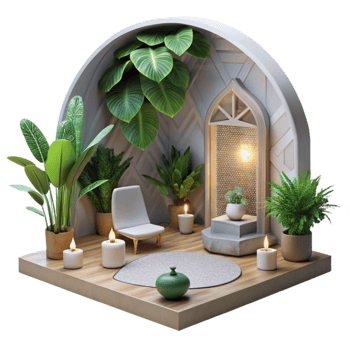 elegant modern Meditation Room Decorated with Plants Transparent Background exclusive png