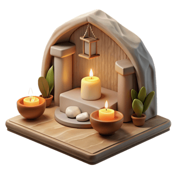dramatic rustic Meditation Room with Candles with Transparent Background original png