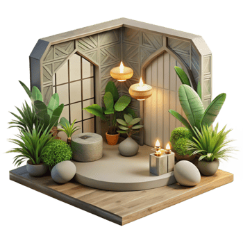 elegant classic Meditation Room with Plants with Transparent Background genuine png