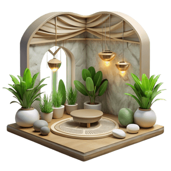 wonderful artistic Meditation Room with Plants with Transparent Background original png